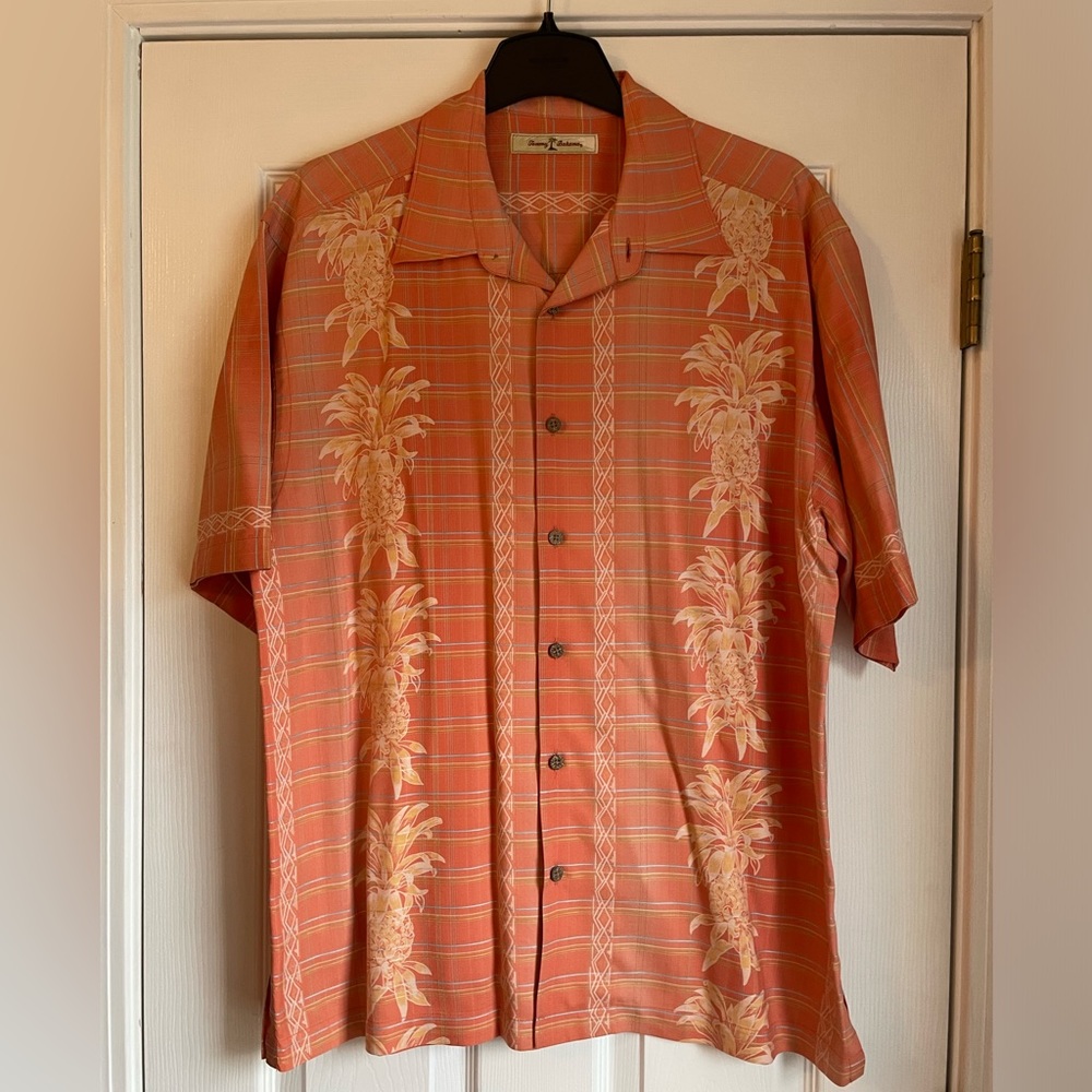 Tommy Bahama Silk Short Sleeve Shirt Coral Button Down